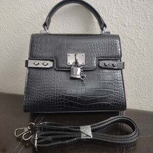 ALDO Agrolia Croc-Embossed Top Handle Bag & Crossbody – Black